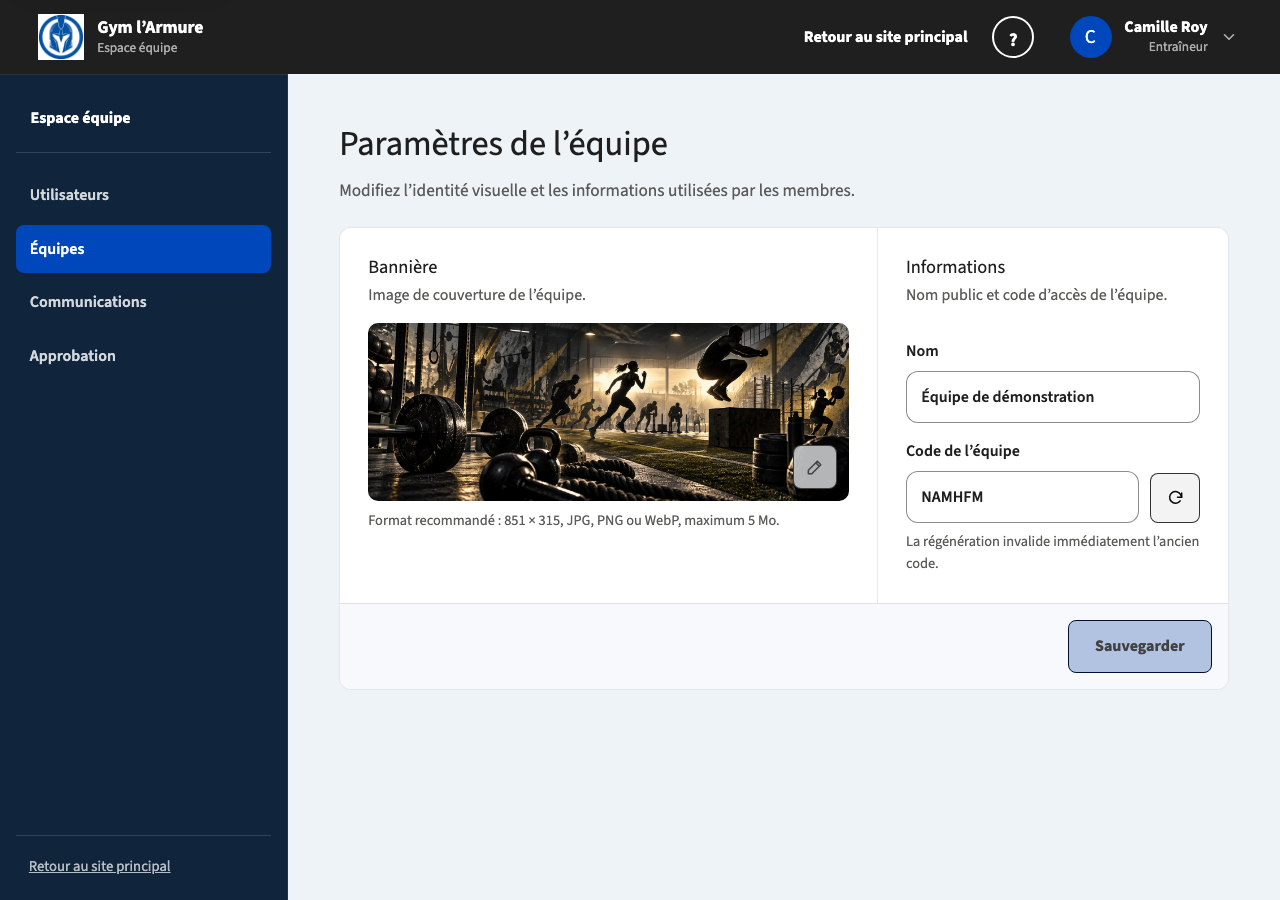 Paramètres d’une équipe gérée par l’entraîneur