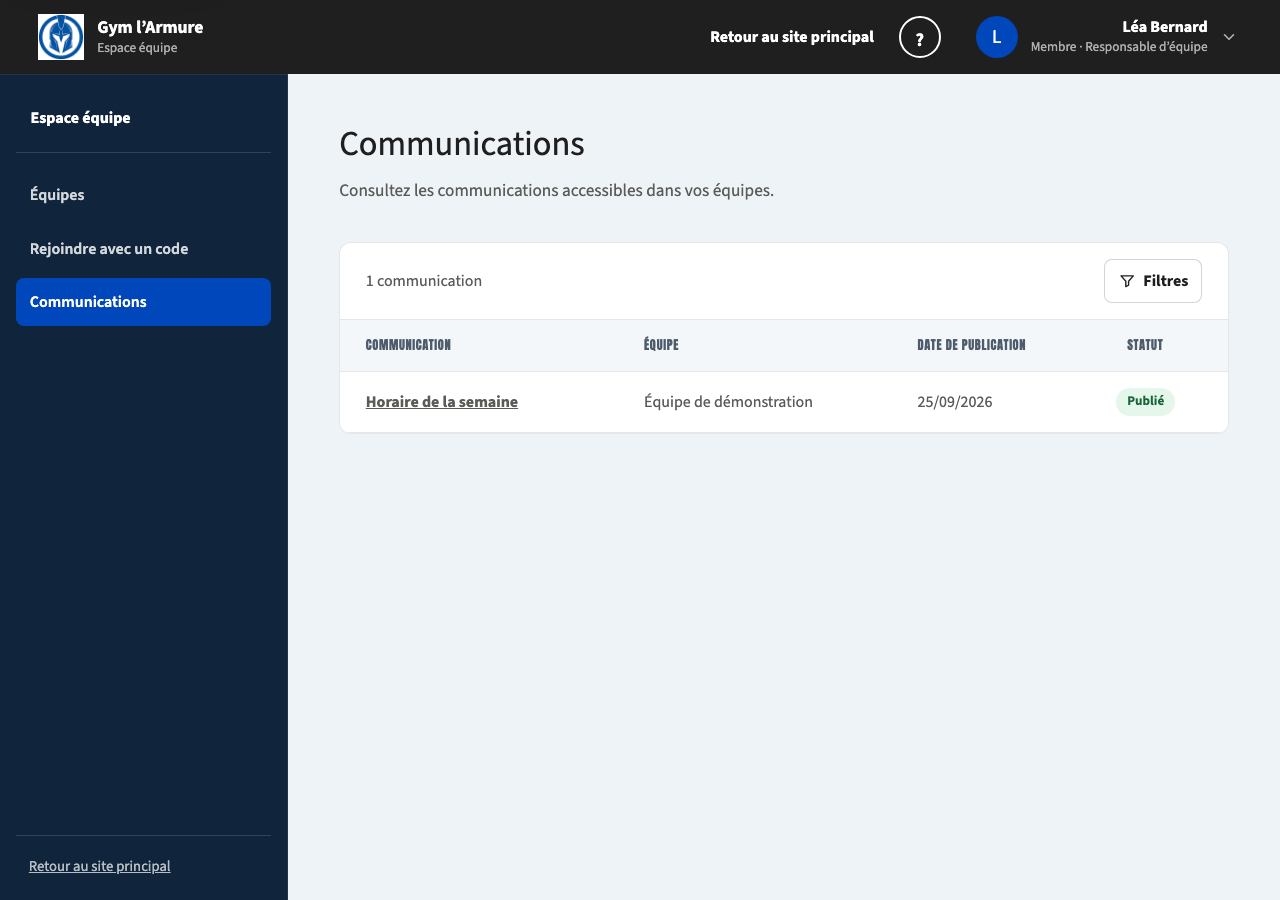 Liste des communications publiées d’un Responsable